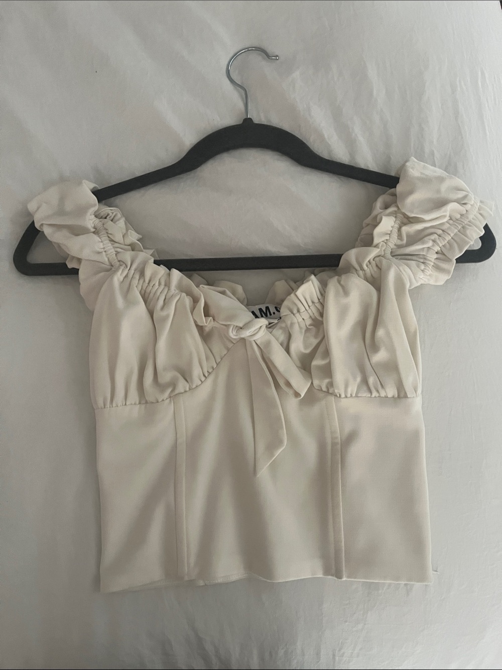 I.AM.GIA Cream Ruffle Tie-Front Crop Top